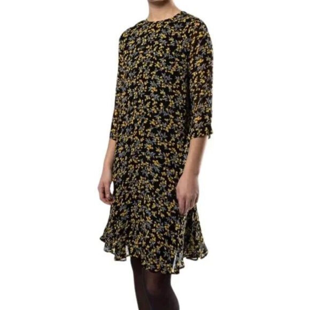 Ganni Marceau Georgette Ditsy Floral Mini Dress‎  Size EU 40 US 8 Black Yellow